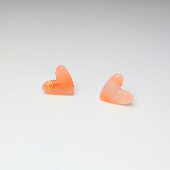 Marbled Orange, Translucent & Gold Leaf Cute Heart Stud Earrings