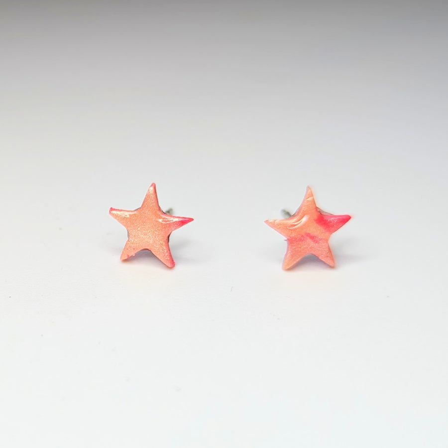 Marbled Pink & Red Star Stud Earrings