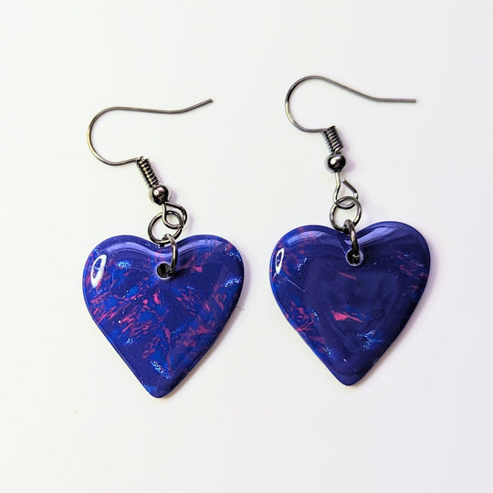 Marbled Purple & Pink Heart Drop Earrings