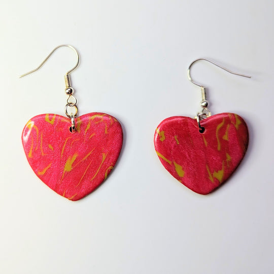 Marbled Red & Green Heart Drop Earrings