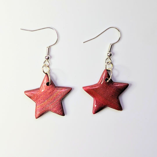 Marbled Sparkly Pink & Multi-Coloured Star Drop Earrings