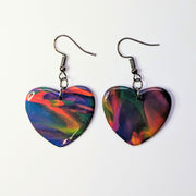 Marbled Multi-Coloured Rainbow Heart Drop Earrings