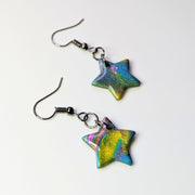 Marbled Blue, Pink & Yellow Star Drop Earrings