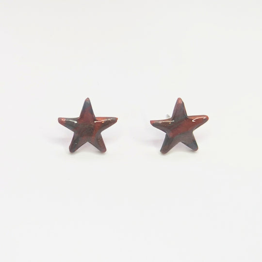 Sparkly Marbled Bronze & Brown Star Stud Earrings