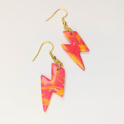 Sparkly Marbled Red & Yellow Lightning Bolt Drop Earrings