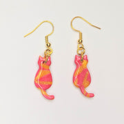 Sparkly Marbled Red & Yellow Cute Cat Drop Earrings