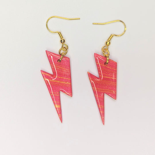 Sparkly Red & Yellow Striped Lightning Bolt Drop Earrings