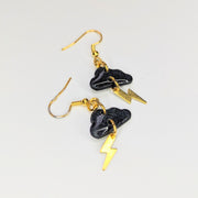 Sparkly Black Cute Lightning Bolt Cloud Trapeze Earrings