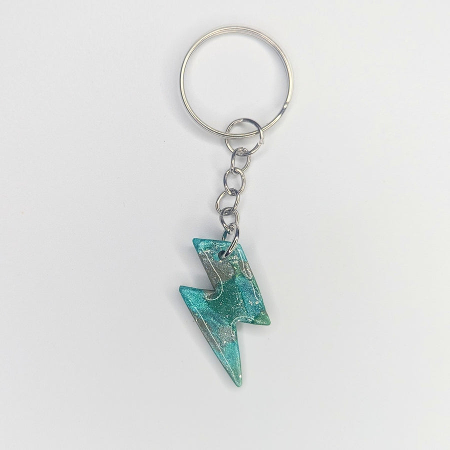 Emerald Green & Silver Lightning Bolt Keyring