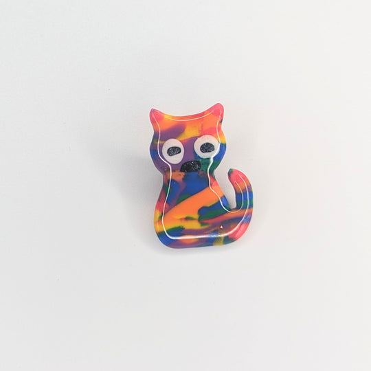 Marbled Multicolour Cat Pin Badge