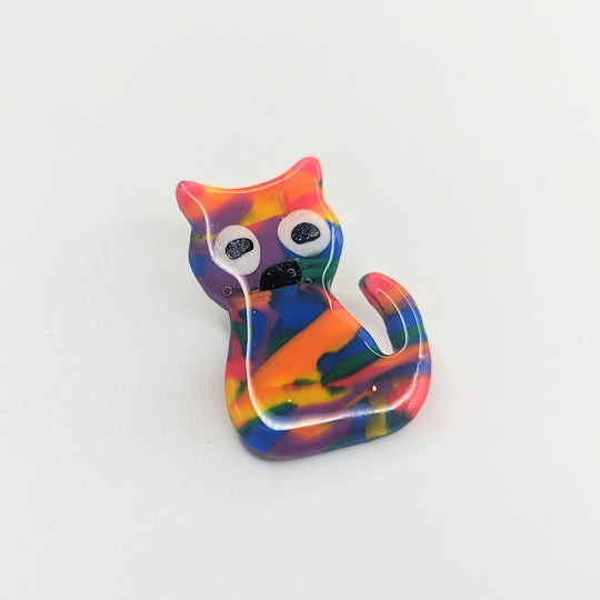 Marbled Multicolour Cat Pin Badge