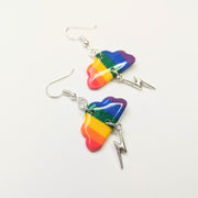 Rainbow Cloud with Lightning Bolt Charm LGBTQIA Drop Earrings, Polymer Clay Jewellery