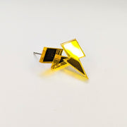 Mirrored Yellow Acrylic Lightning Bolt Studs, Handmade Earrings