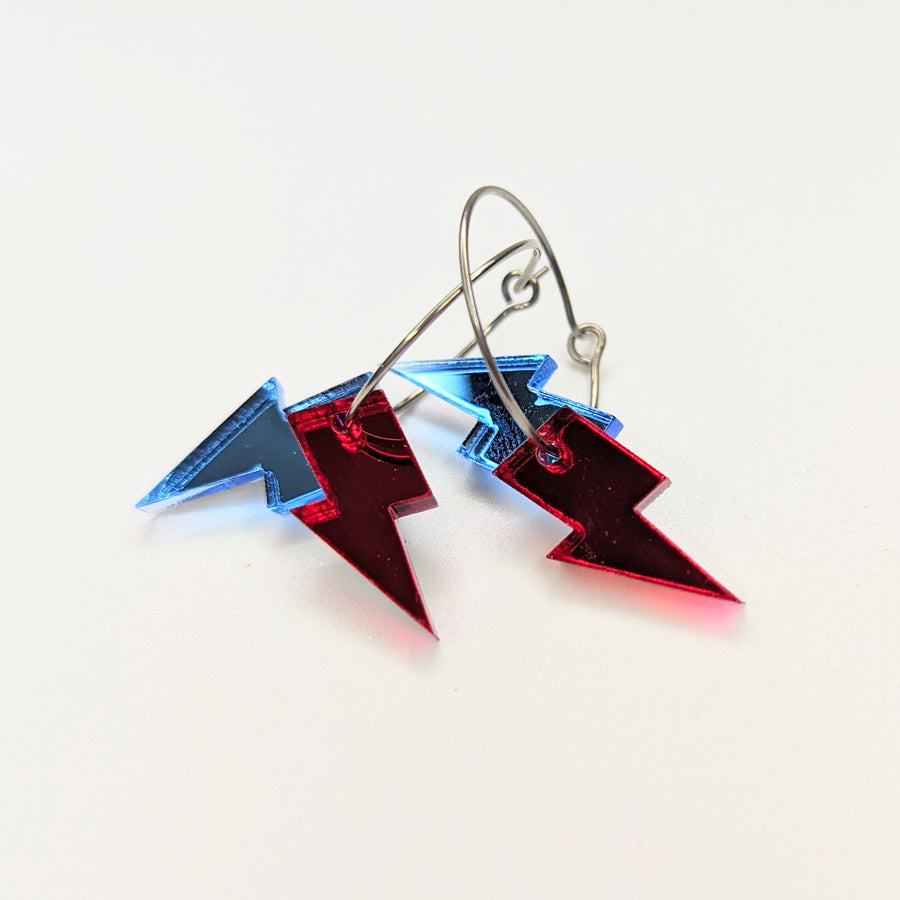 Bowie Inspired Mirrored Acrylic Lightning Bolt Drop Earrings