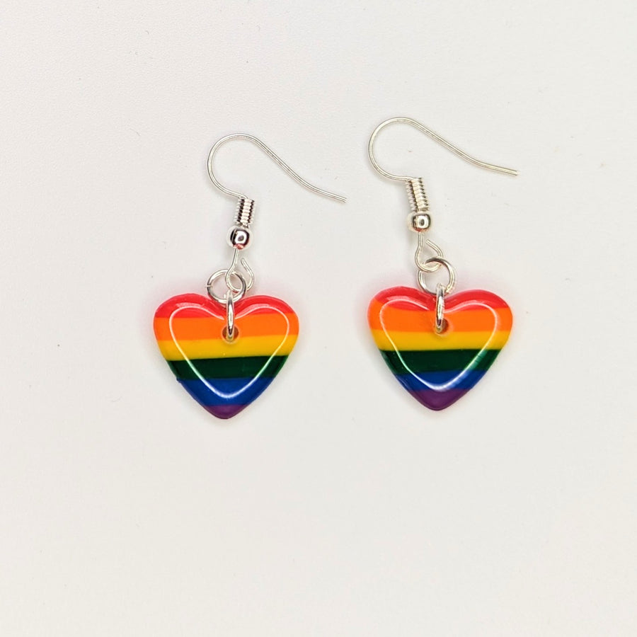Cute Rainbow Pride Heart Drops, Polymer Clay Earrings