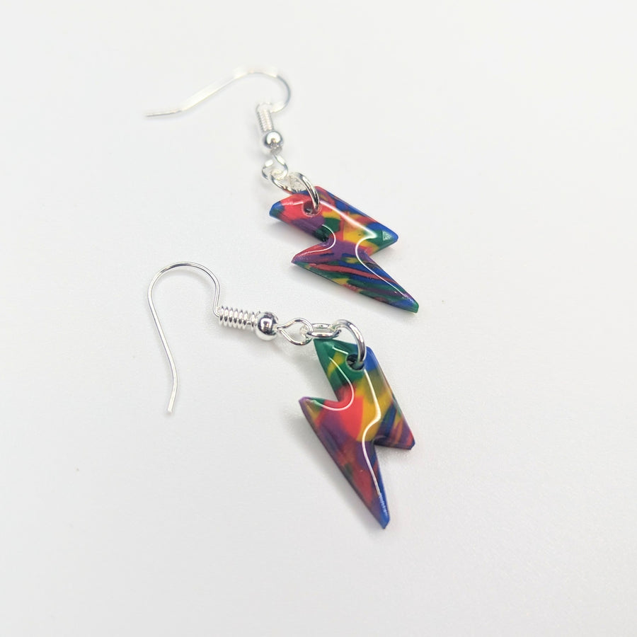 Pride Rainbow Marbled Cute Lightning Bolt Earrings, LGBTQ+ Queer Jewellery