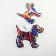 Pride Rainbow Marbled Puppy Dog Earrings, LGBTQ+ Queer Jewellery