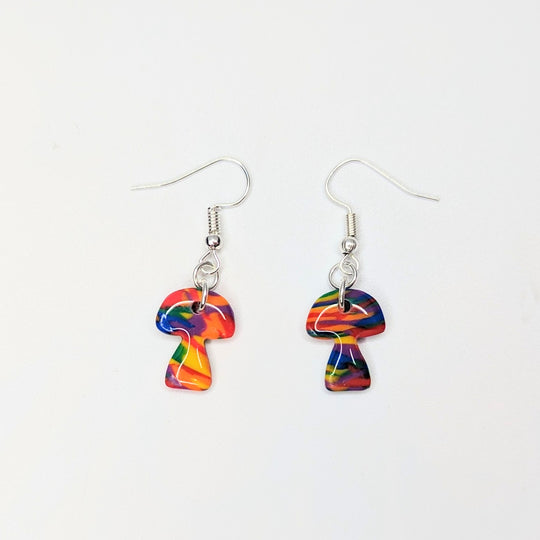Marbled Rainbow Cute Mushroom Earrings, LGBTQ+ Queer Jewellery