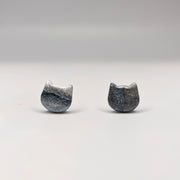 Sparkly Marbled White & Black Cute Cat Face Stud Earrings