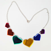 LGBTQ+ Pride Mirrored Rainbow Acrylic Heart Statement Necklace