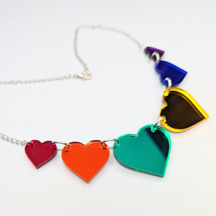 LGBTQ+ Pride Mirrored Rainbow Acrylic Heart Statement Necklace