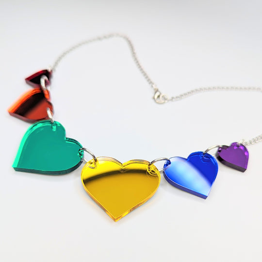 LGBTQ+ Pride Mirrored Rainbow Acrylic Heart Statement Necklace