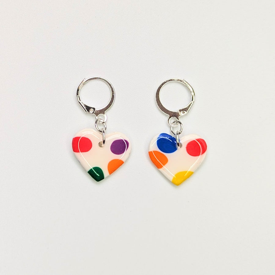 Multi-Coloured Rainbow Polka Dot Heart Huggie Hoop Earrings