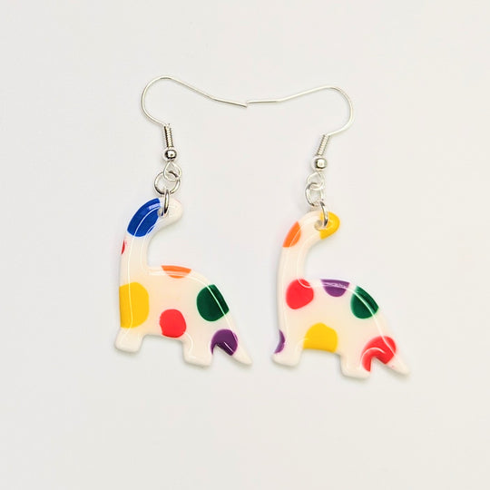 LGBTQ+ Pride Rainbow Polka Dot Dinosaur Polymer Clay Earrings