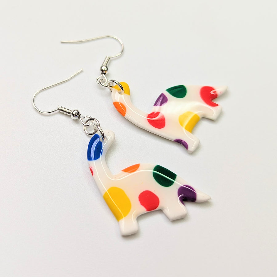 LGBTQ+ Pride Rainbow Polka Dot Dinosaur Polymer Clay Earrings