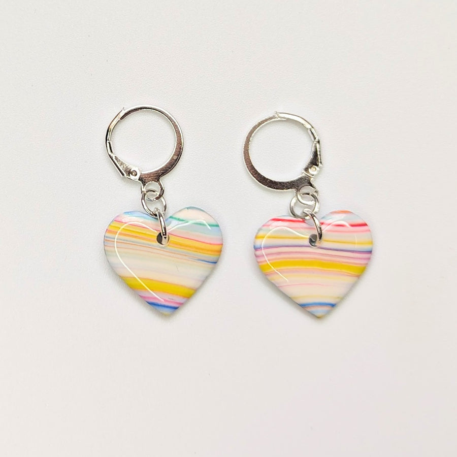 Striped Rainbow Heart Huggie Hoop Earrings