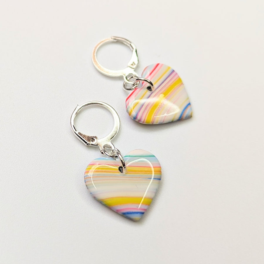 Striped Rainbow Heart Huggie Hoop Earrings