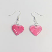 Sparkly Pink Marbled Heart Drop Earrings, Polymer Clay Jewellery