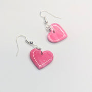 Sparkly Pink Marbled Heart Drop Earrings, Polymer Clay Jewellery