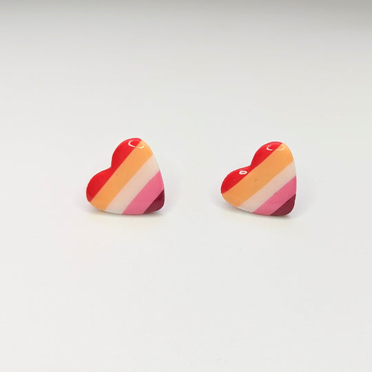 Lesbian Flag LGBTQ+ Pride Heart Polymer Clay Stud Earrings