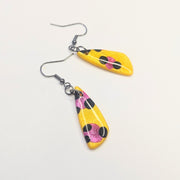 Sparkly Yellow & Pink Leopard Print Teardrop Drop Earrings, Polymer Clay Jewellery