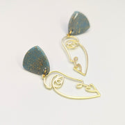 Teal & Gold Flake Glow in the Dark Topped Golden Face Earrings