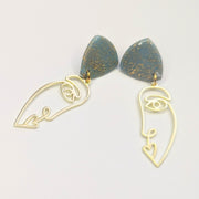 Teal & Gold Flake Glow in the Dark Topped Golden Face Earrings