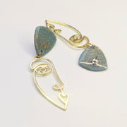 Teal & Gold Flake Glow in the Dark Topped Golden Face Earrings