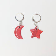 Sparkly Pinky Star & Moon Huggie Hoop Earrings, Polymer Clay Jewellery