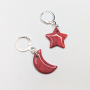 Sparkly Pinky Star & Moon Huggie Hoop Earrings, Polymer Clay Jewellery