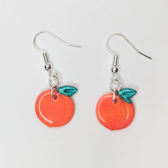 Cute Sparkly Peach Drop Earrings, Polymer Clay Jewellery