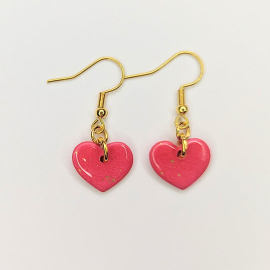 Cute Sparkly Red with Gold Speckles Heart Drop Earrings, Polymer Clay Jewellery