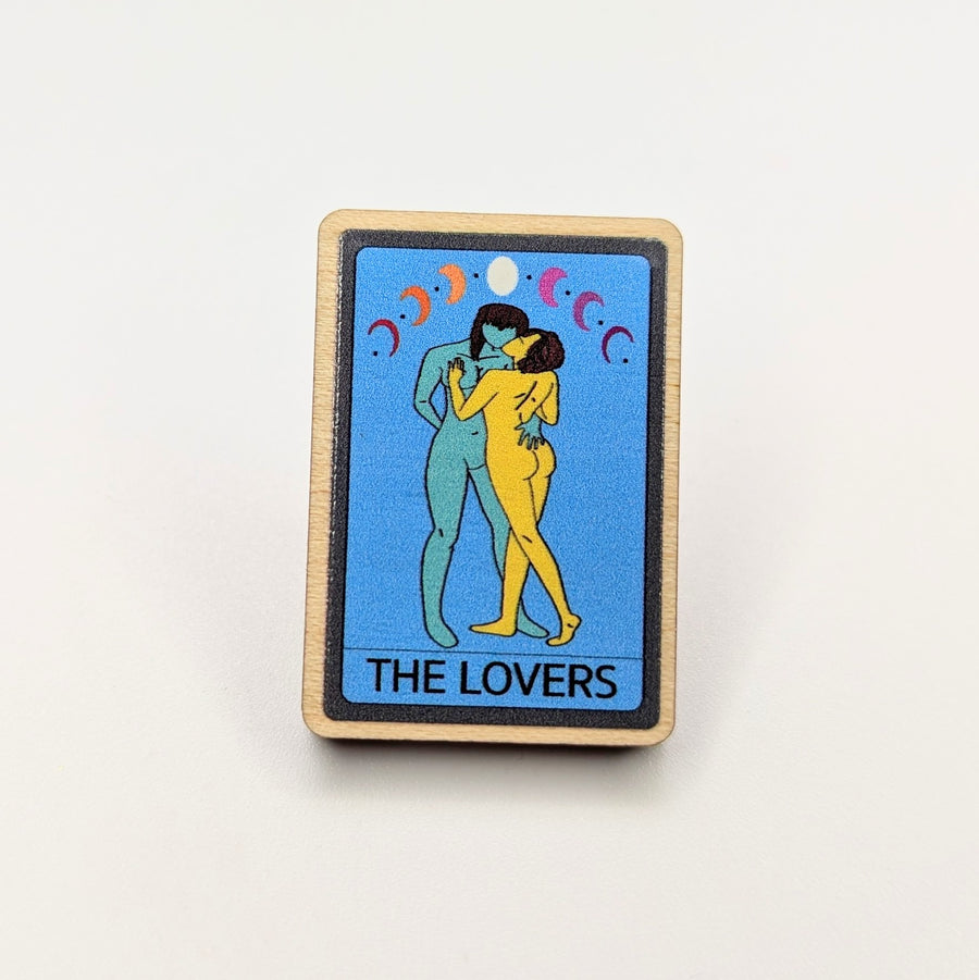 Lesbian Tarot Card "The Lovers" Wooden Pin Badge