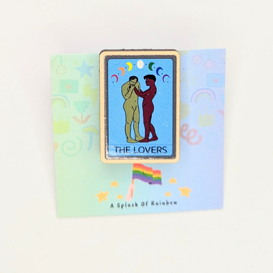 Gay Tarot Card "The Lovers" Wooden Pin Badge