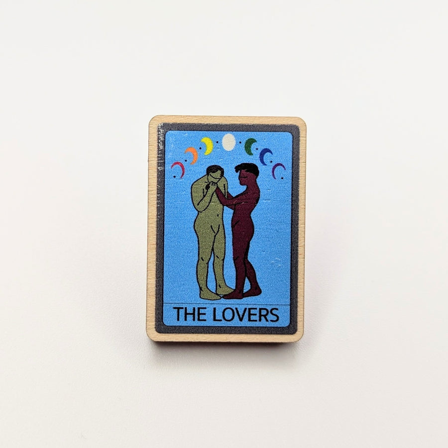 Gay Tarot Card "The Lovers" Wooden Pin Badge