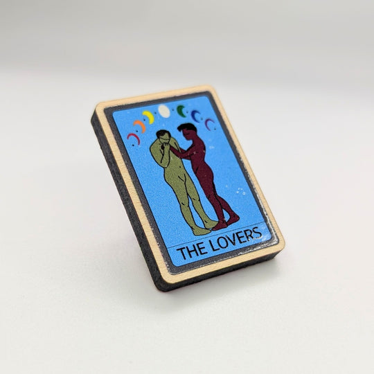 Gay Tarot Card "The Lovers" Wooden Pin Badge