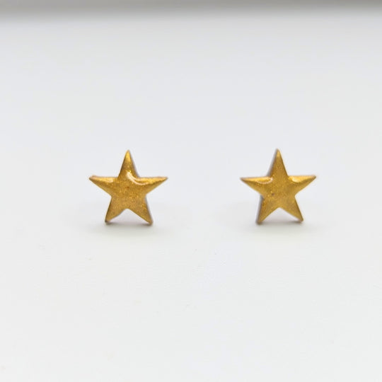 Sparkly Gold Cute Star Stud Earrings