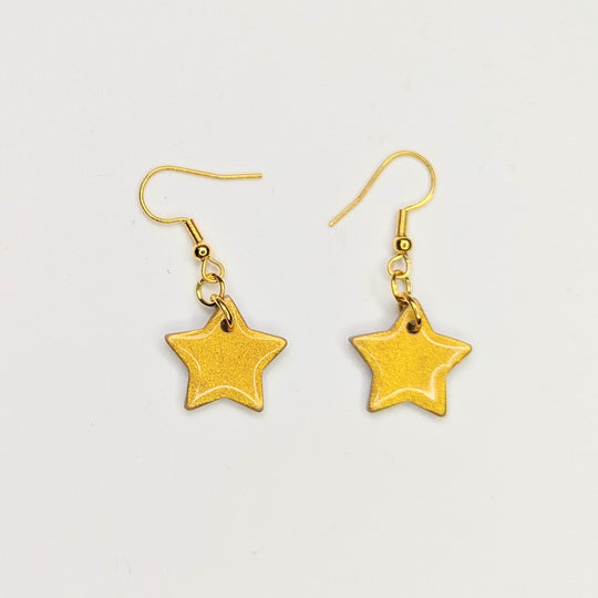 Sparkly Gold Star Drop Earrings, Polymer Clay Jewellery