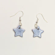 Sparkly Silvery Blue Star Drop Earrings, Polymer Clay Jewellery