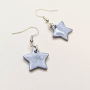 Sparkly Silvery Blue Star Drop Earrings, Polymer Clay Jewellery